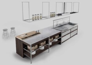 Neformální stylistický jazyk kuchyně K-Lab je inspirovaný pracovními stoly používanými v kovovýrobě, střídá plné skříňky s otevřenými policovými systémy. ERNESTOMEDA prodává CS KARLÍN, www.cskarlin.cz/home